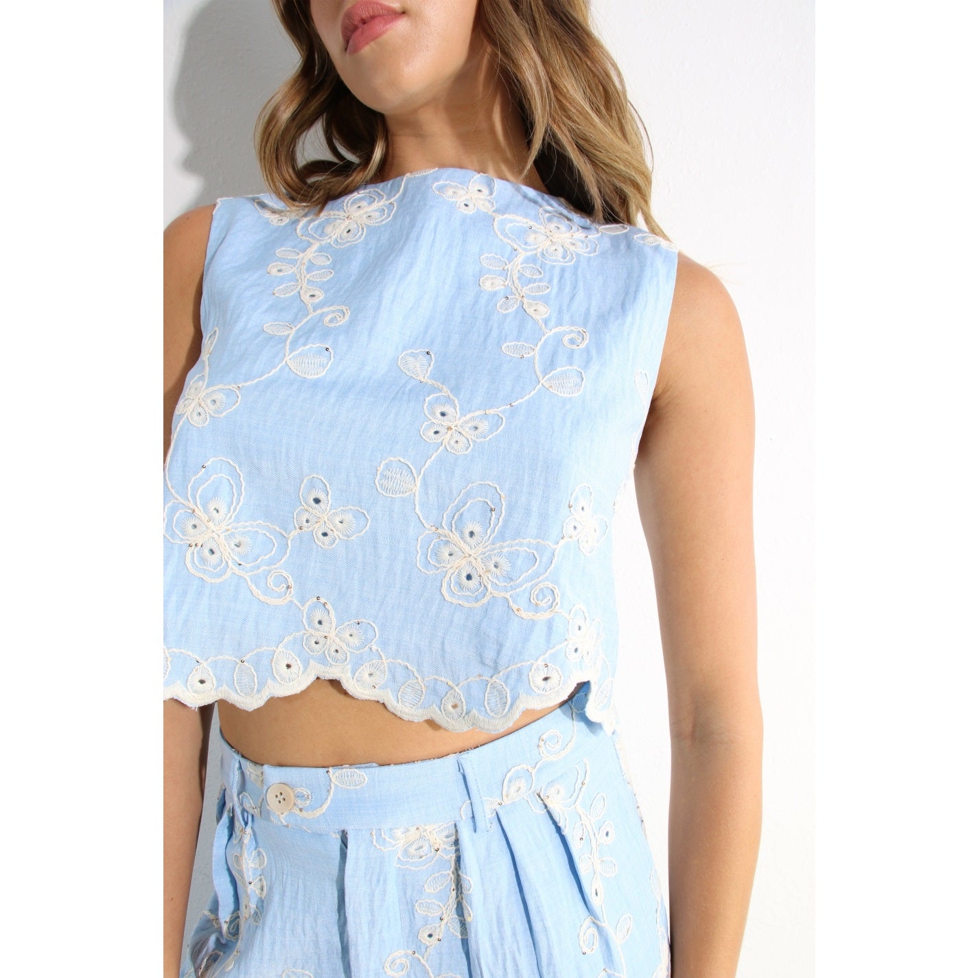 Powder Blue Linen Top and Pants Set