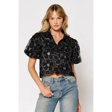 Embroidered Black Top