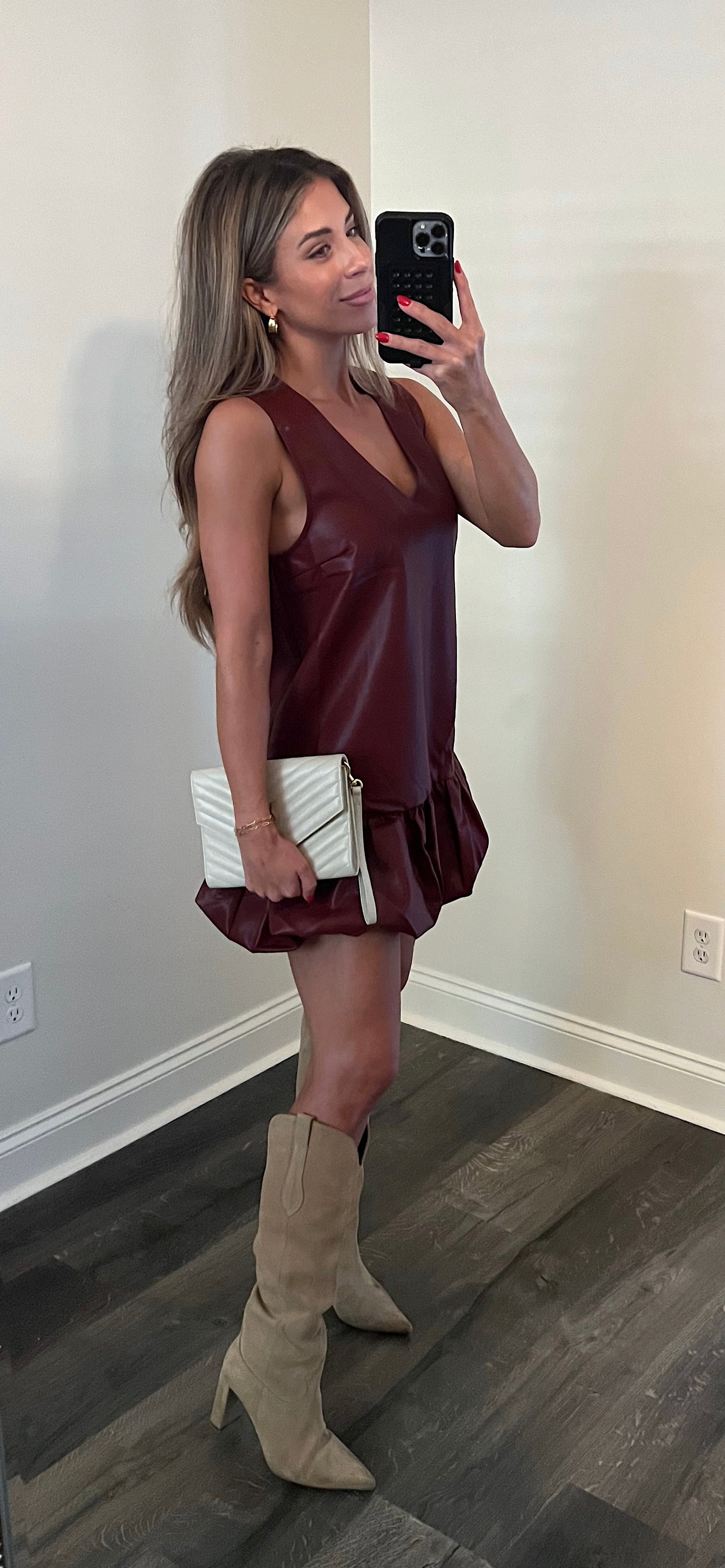 Deep Red Leather Bubble Dress