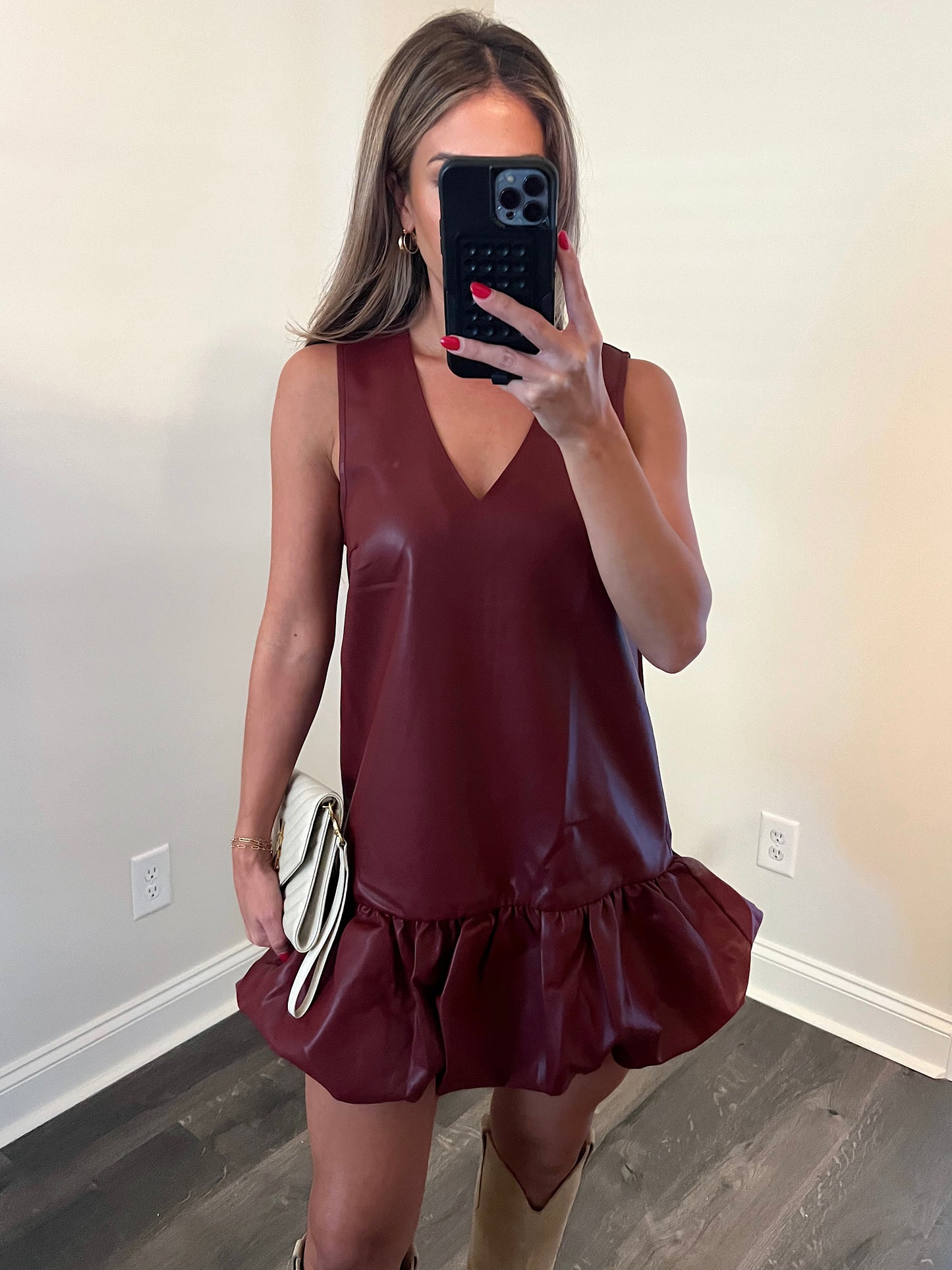 Deep Red Leather Bubble Dress