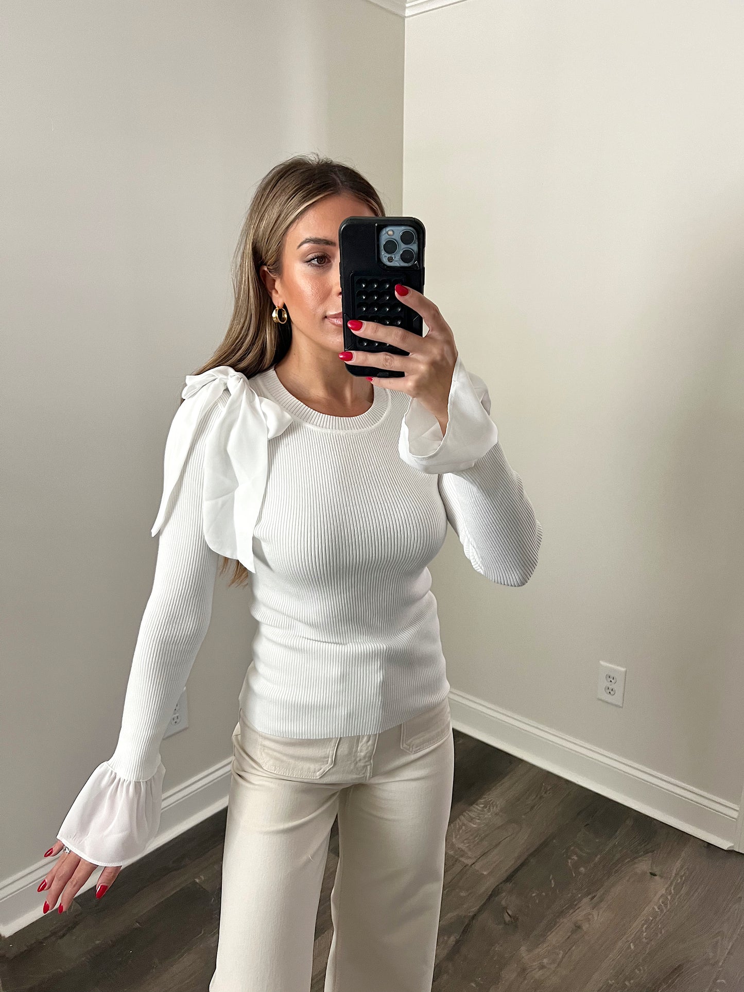 Winter White Bell Sleeve Sweater Top