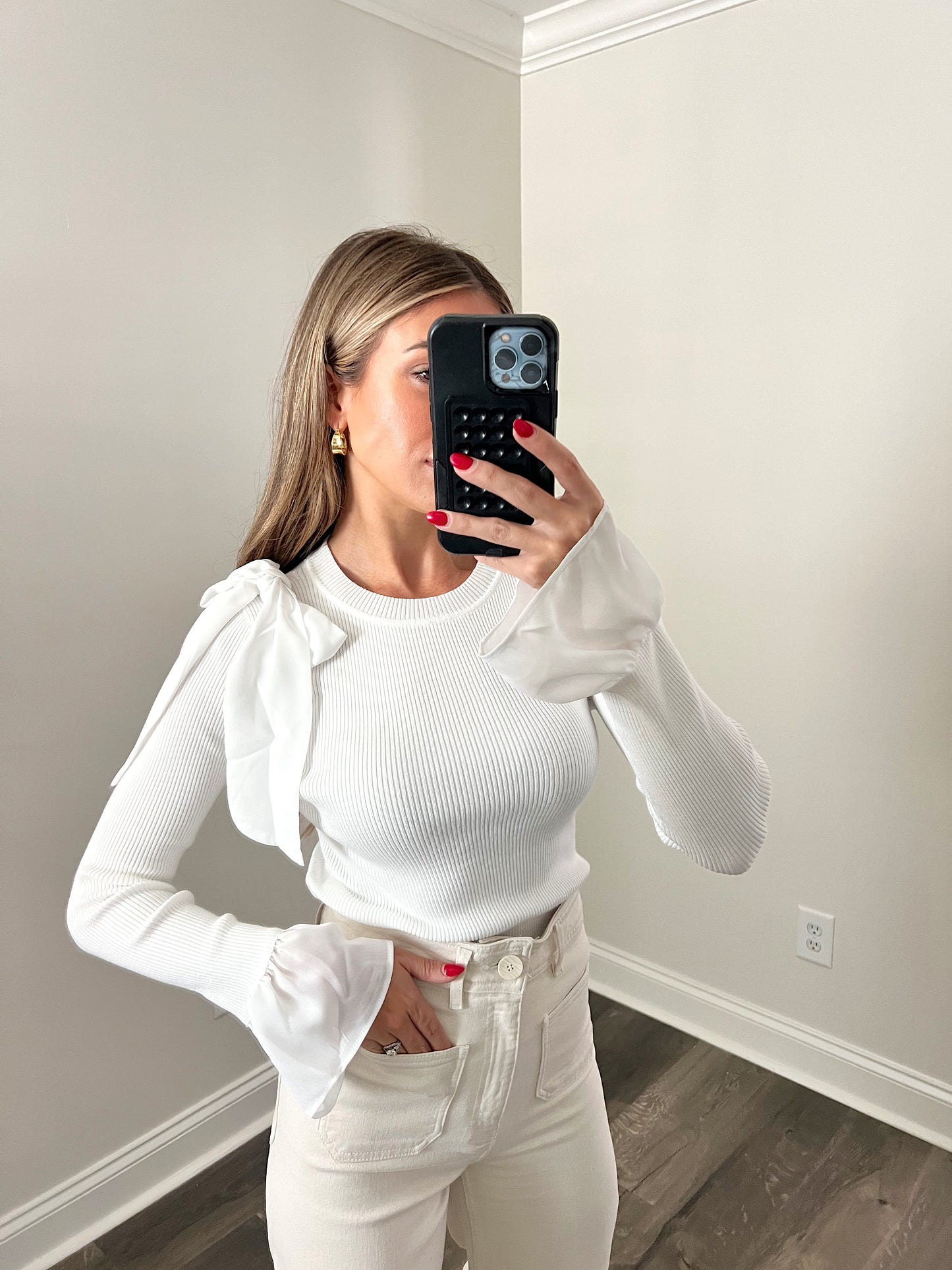 Winter White Bell Sleeve Sweater Top