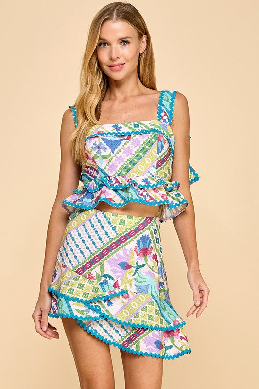 Tropical Twirl top & skirt set