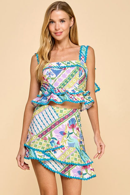 Tropical Twirl top & skirt set