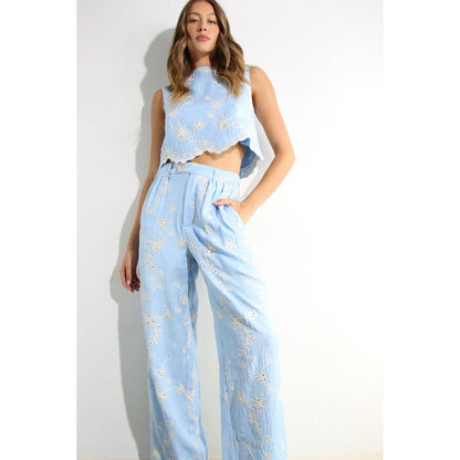 Powder Blue Linen Top and Pants Set