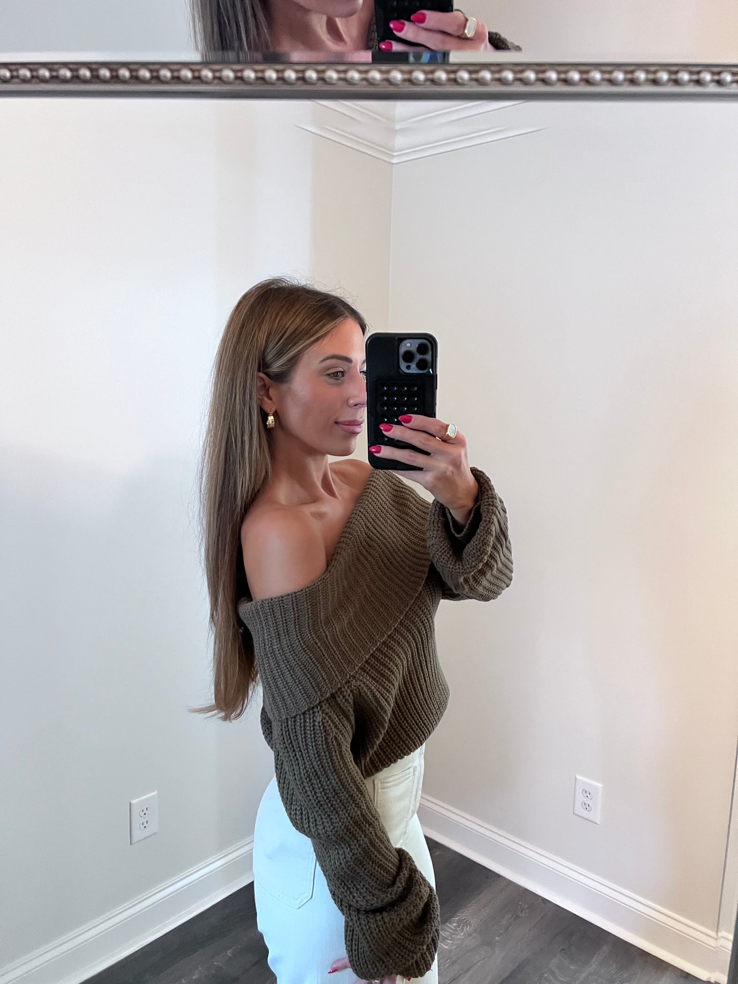 Olive off the shoulder sweater