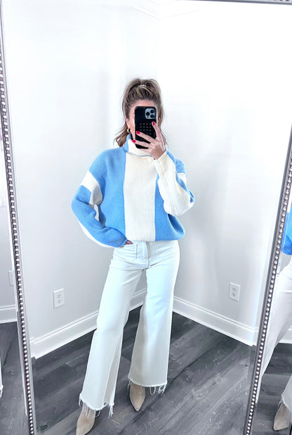 Blue colorblock sweater