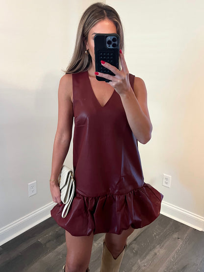 Deep Red Leather Bubble Dress
